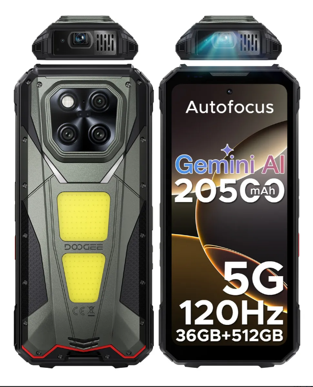 Doogee V Max Play 5g Celulares Android 15 Dimensity 7300 Proyector 480p 100lm Af 6.78 Fhd+ 120hz 36gb+512gb/2tb Cámara 200, 20500mah 45w Ip68, Gris